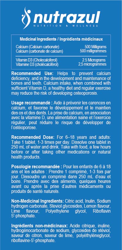 Nutrazul Calcium + Vitamin D3 effervescent tablets ingredients list