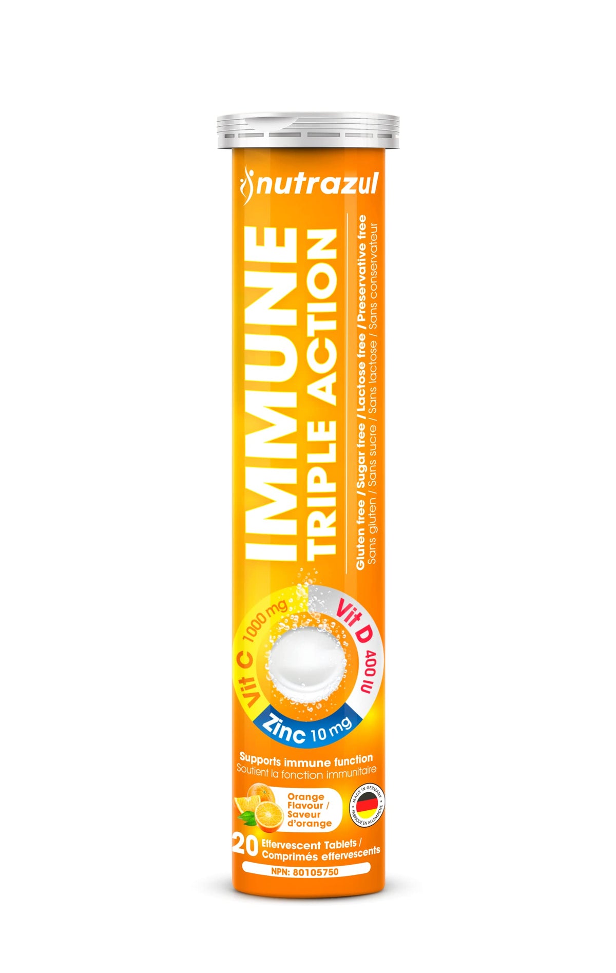 nutrazul daily wellness Triple Action Vitamin C 1000mg effervescent tablets front view