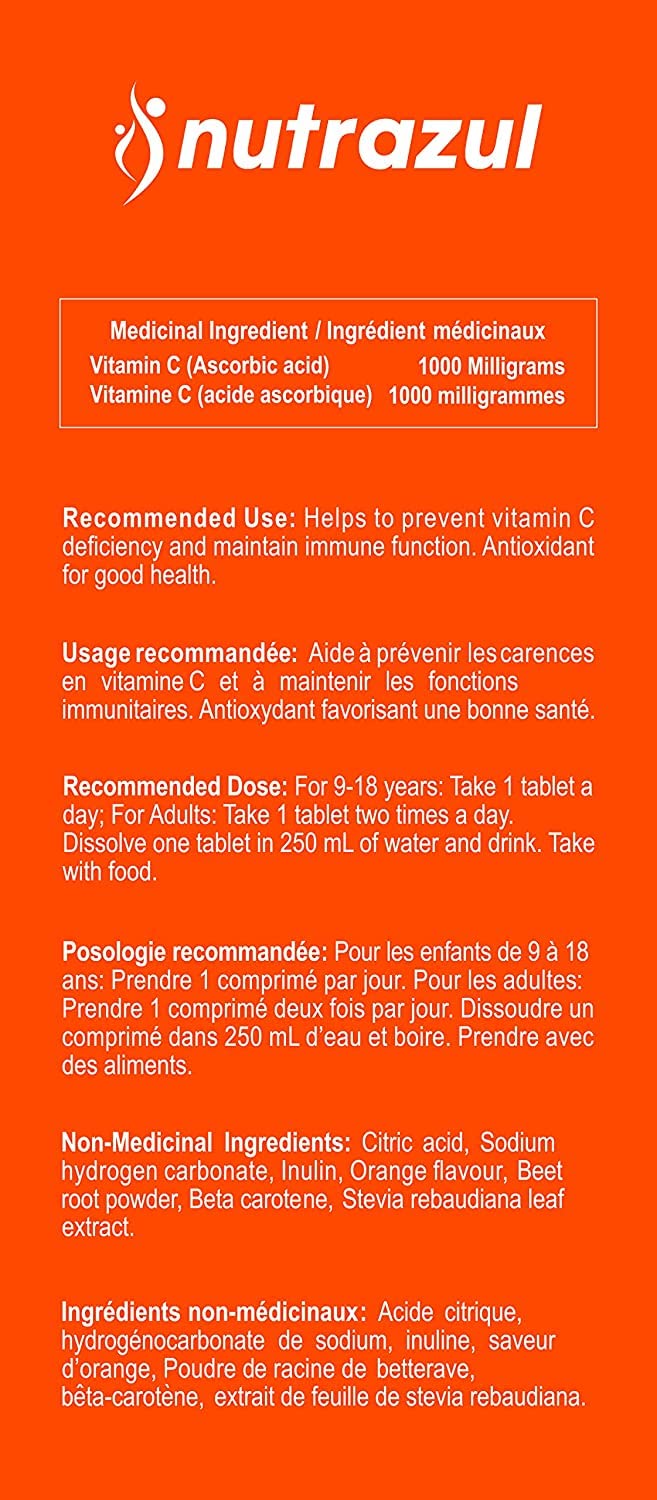 nutrazul Vitamin C 1000mg effervescent tablets ingredients list