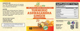 NutreeVit Organic Ashwagandha Turmeric Ginger Supplement with ingredients display