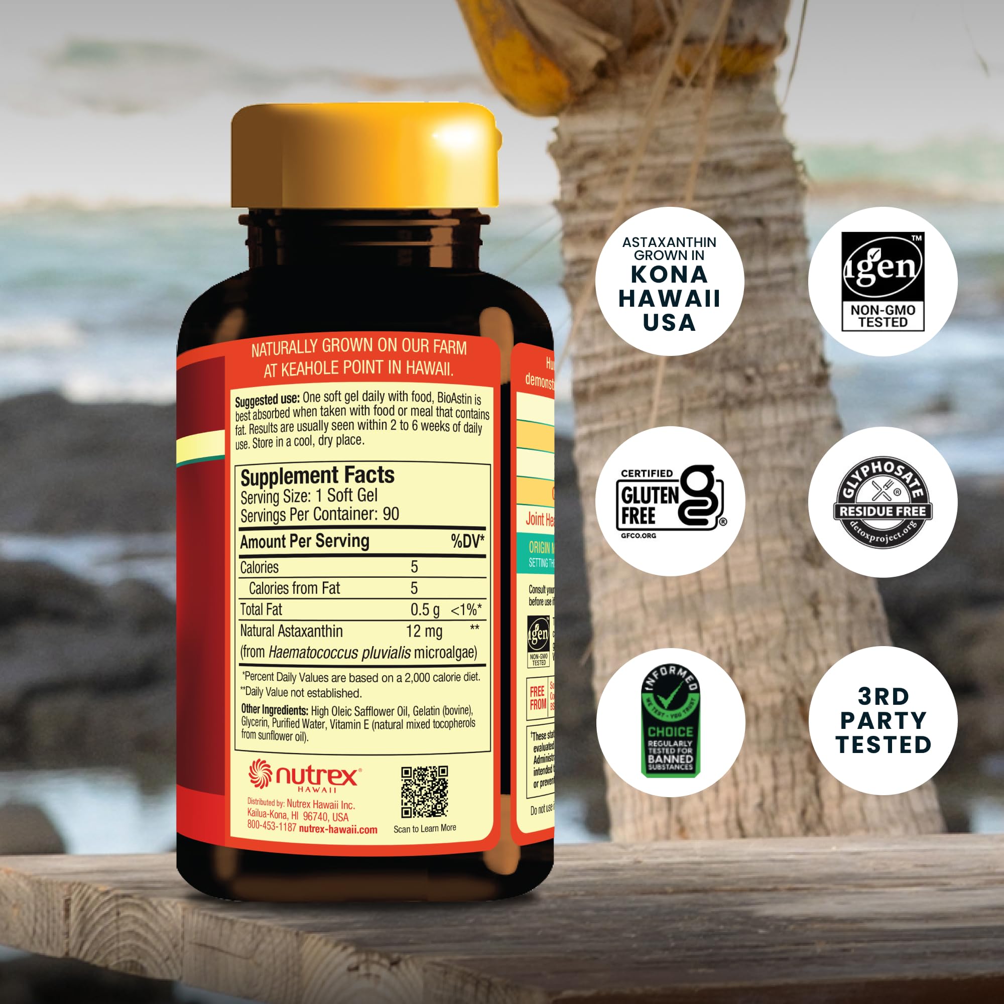 Nutrex Hawaii Astaxanthin supplement bottle side view