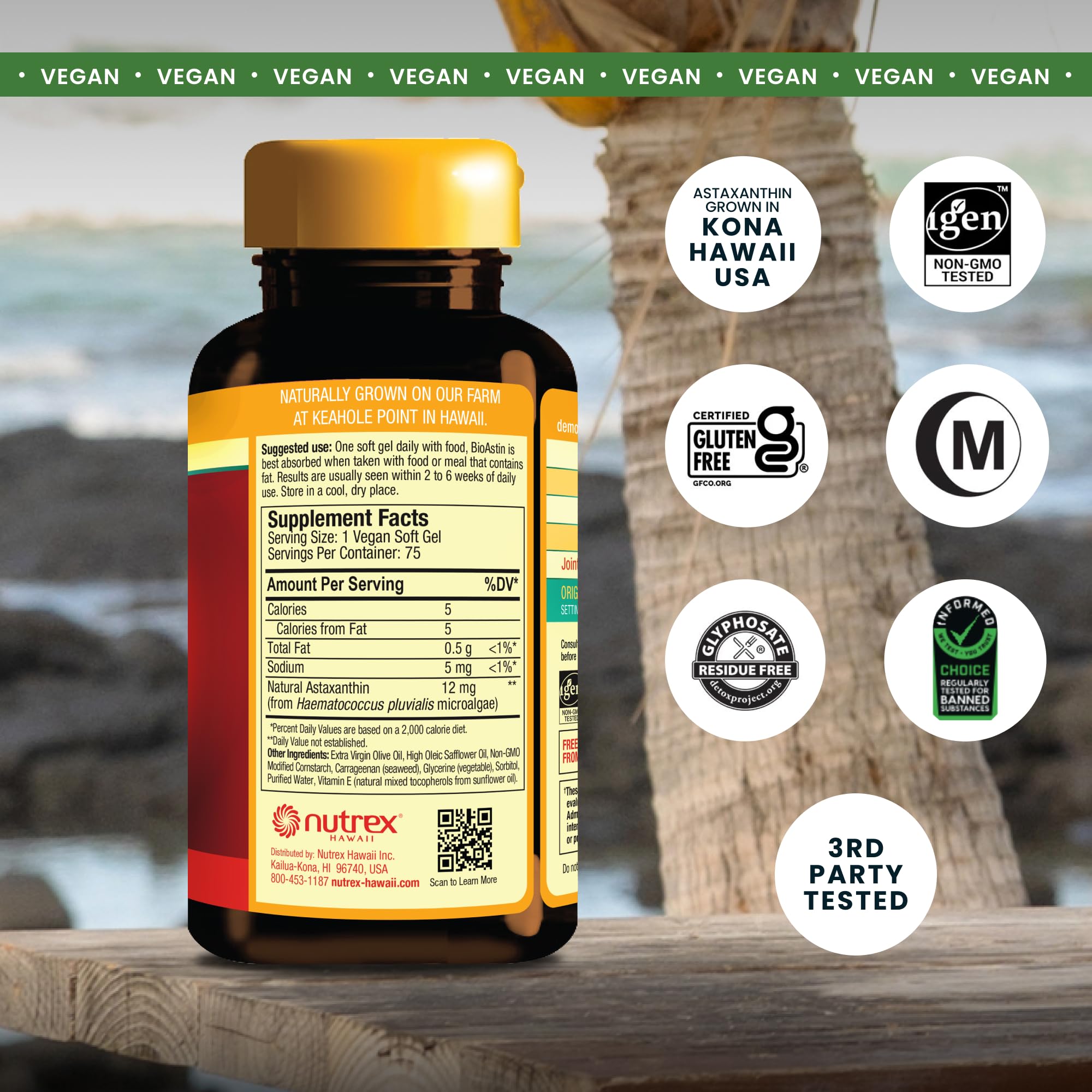 Nutrex Hawaii Astaxanthin Supplement bottle side view