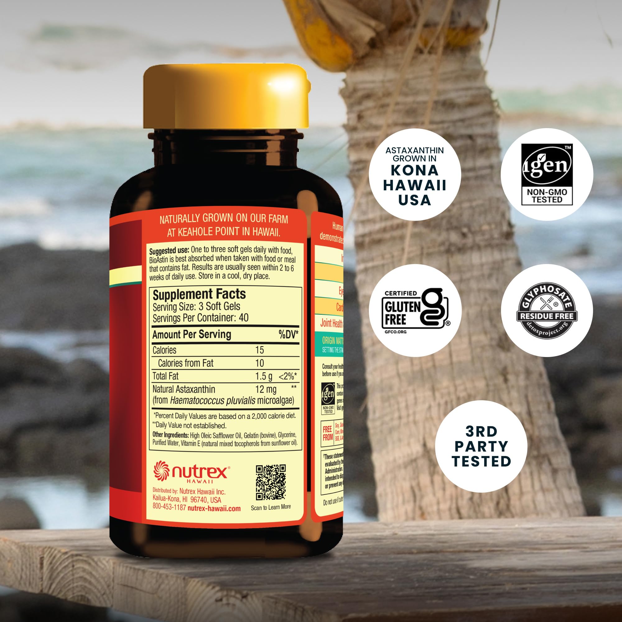 Nutrex Hawaii Astaxanthin supplement side view showing capsule details