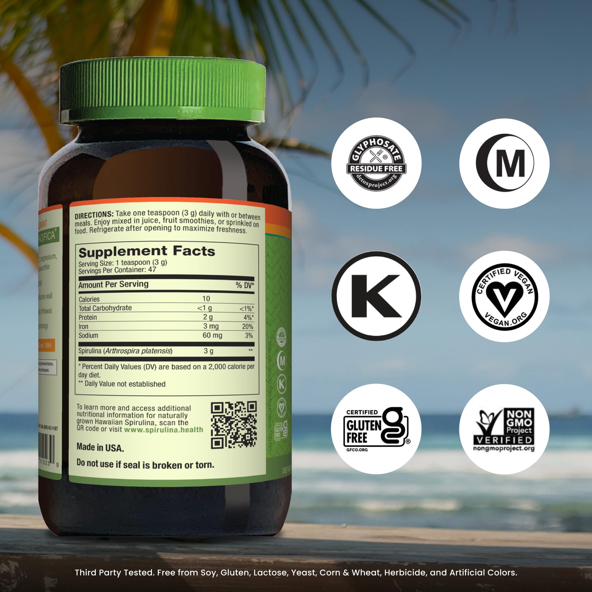 Nutrex Hawaii Spirulina Powder packaging side view