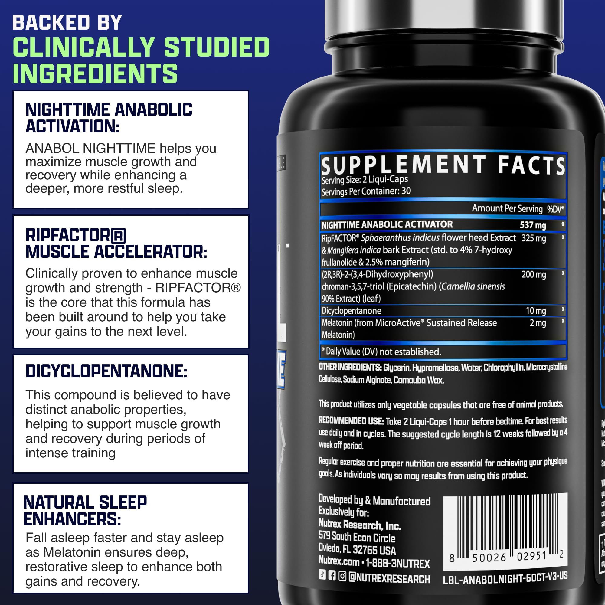 Nutrex Research Anabol Nighttime supplement packaging on a wooden table