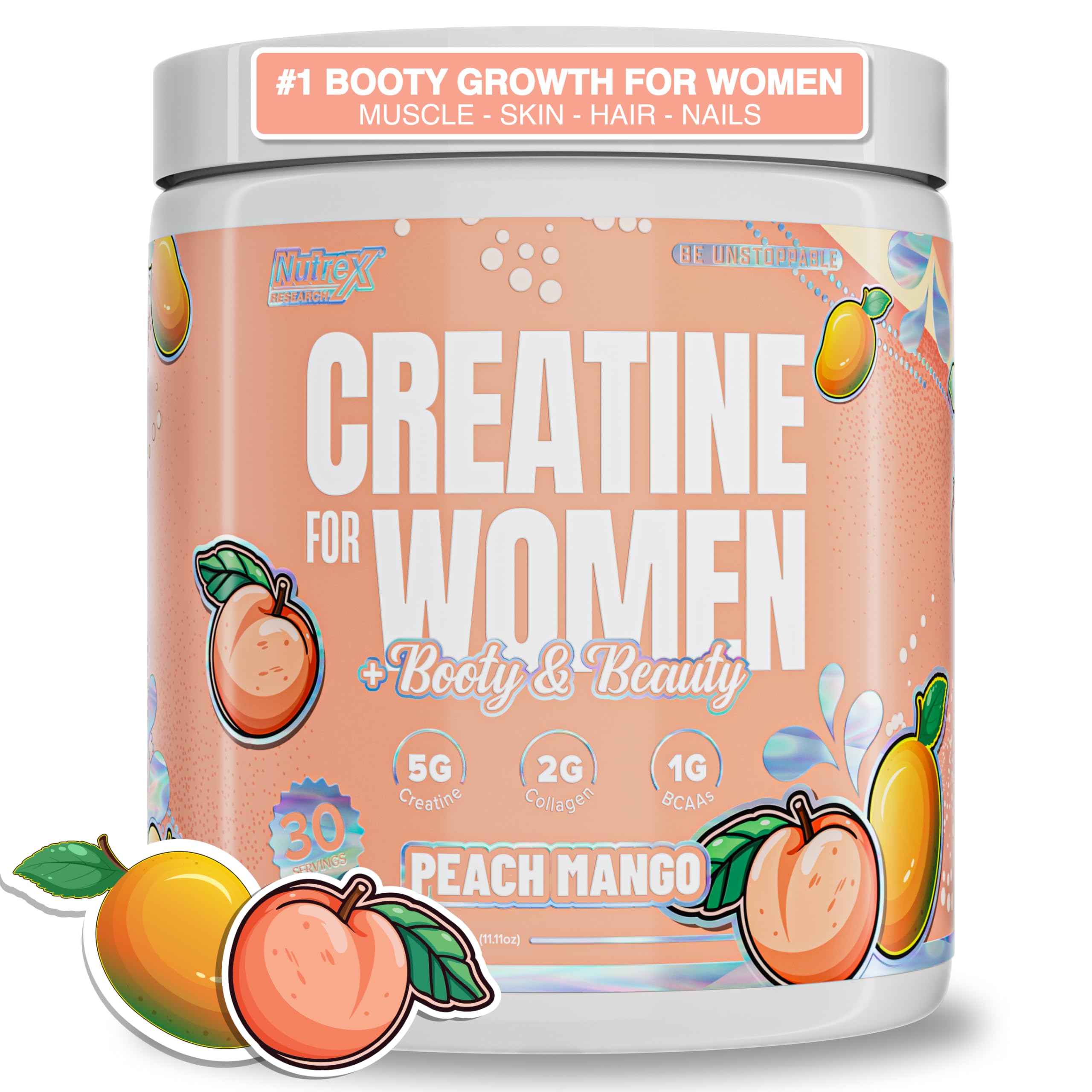Nutrex Research Creatine Monohydrate for Women 369g Peach Mango front view
