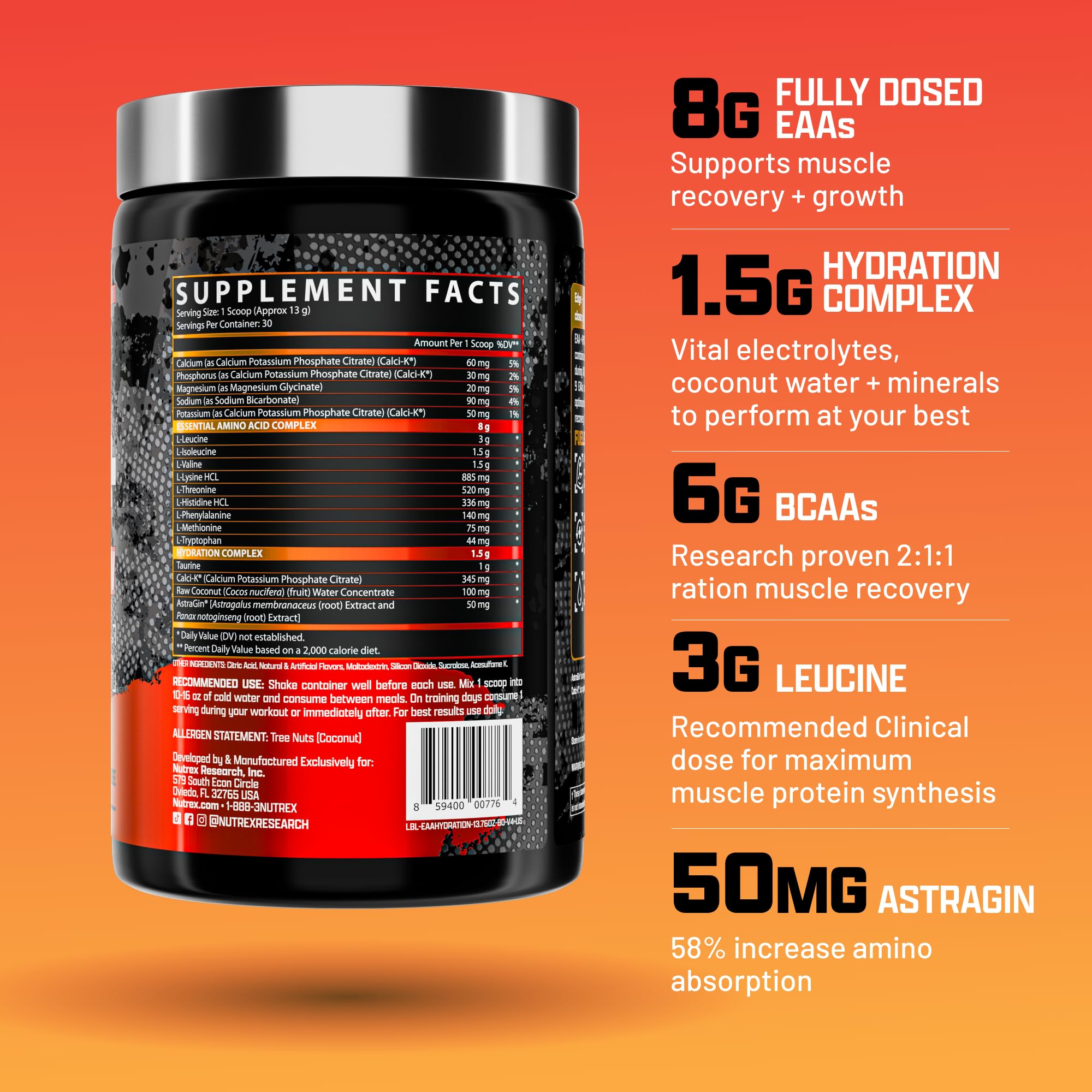 Nutrex Research EAA Supplement 390g side view