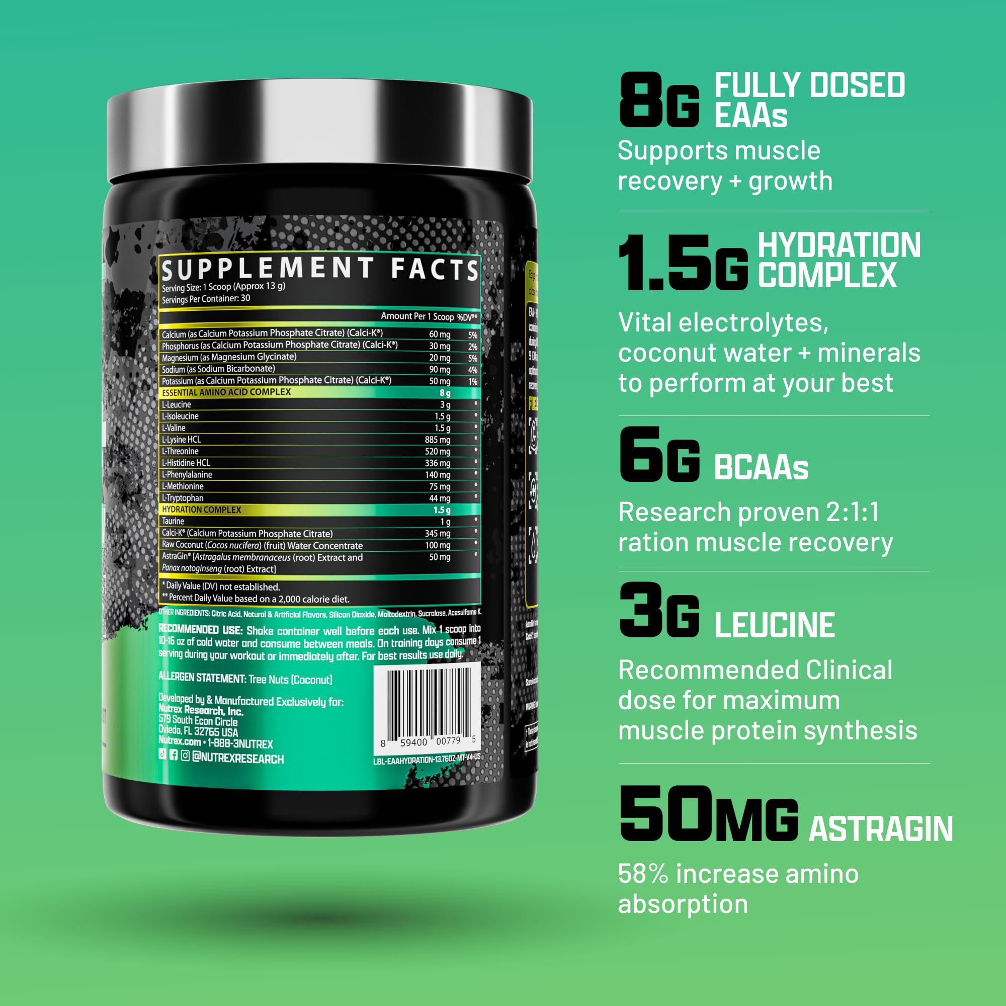 Nutrex Research EAA Supplement 391g side view