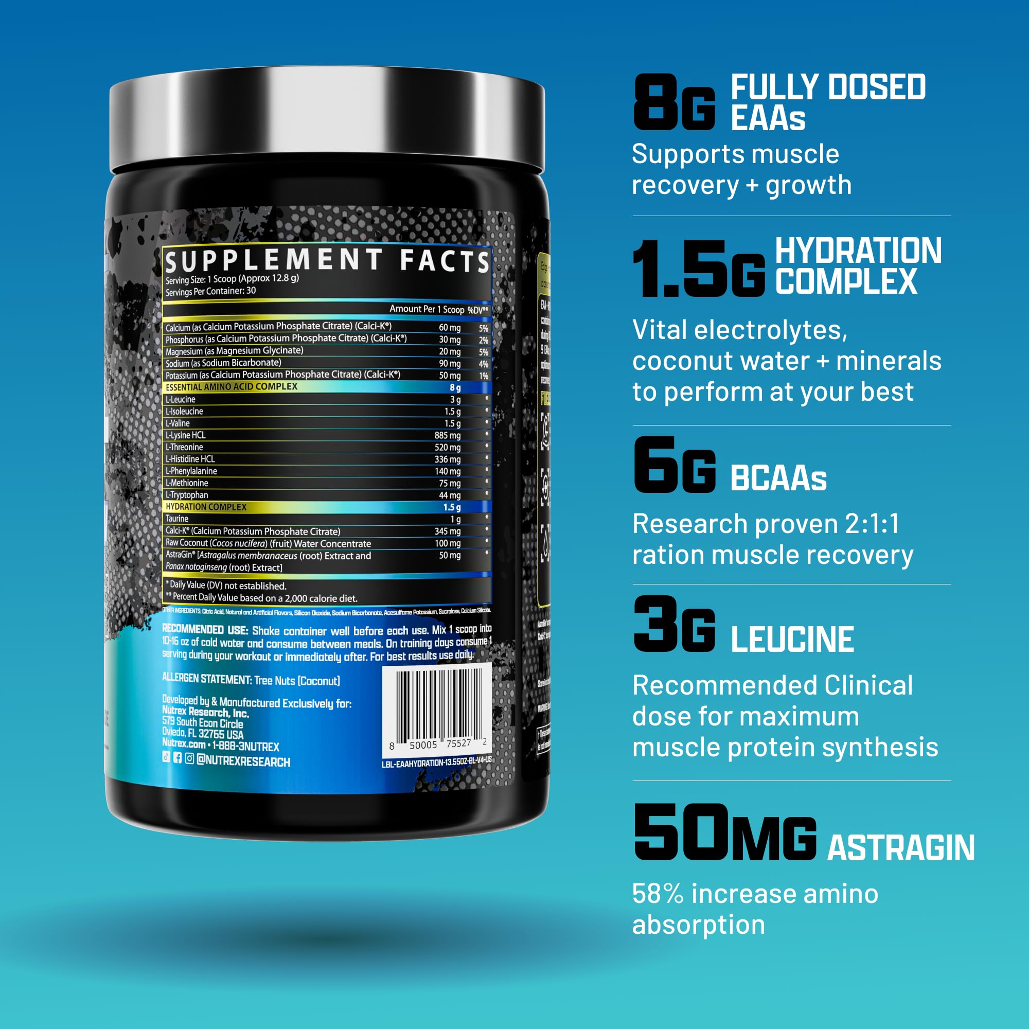 Nutrex Research EAA Supplement 454g side view