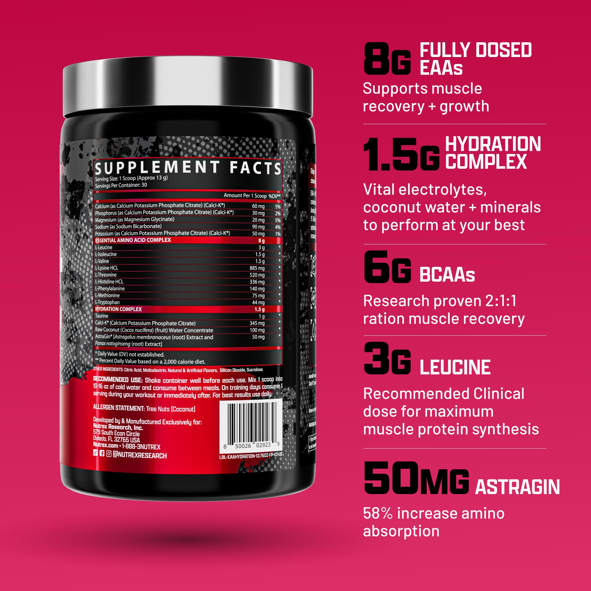 Nutrex Research EAA Supplement nutritional information