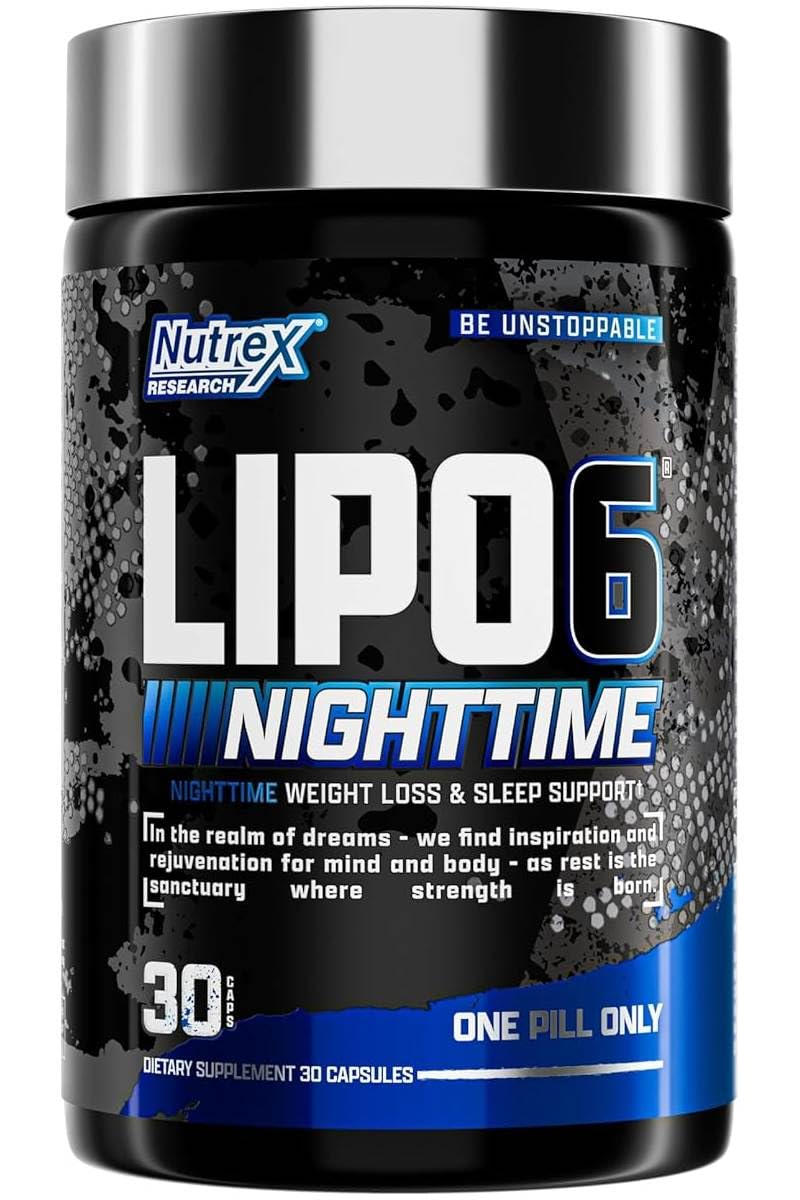 Nutrex Research LIPO-6 Black Nighttime supplement capsule close-up