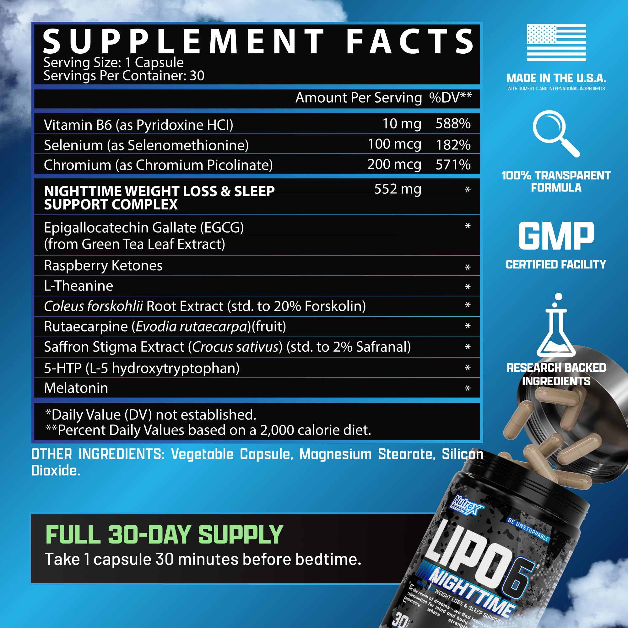Nutrex Research LIPO-6 Black Nighttime supplement with measuring spoon