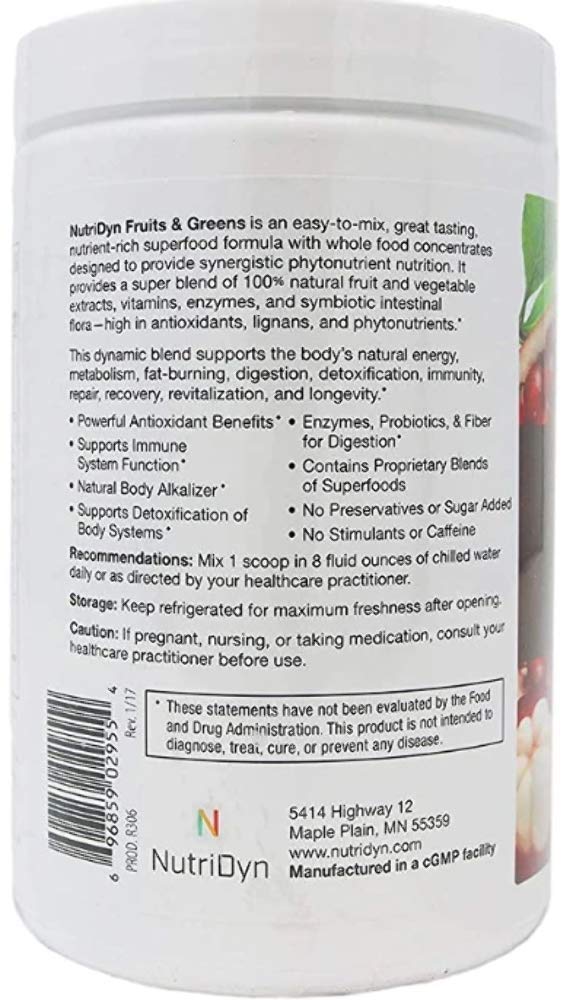 Nutri-Dyn Fruits & Greens Daily Drink 305g serving suggestion