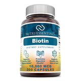 Nutri Essentials Biotin 10000 mcg capsules front view