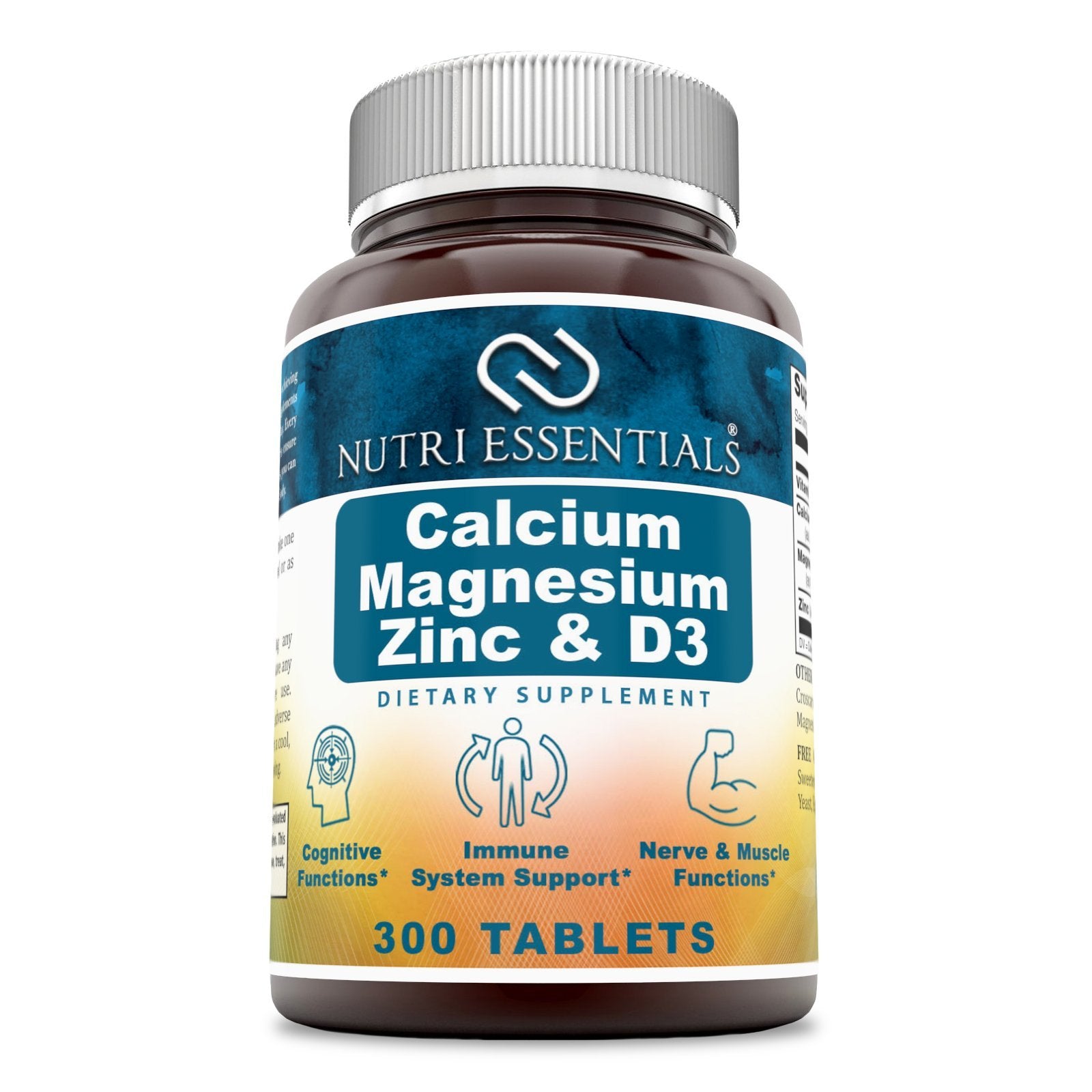 Nutri Essentials Calcium Magnesium Zinc + Vitamin D3 Supplement bottle front view