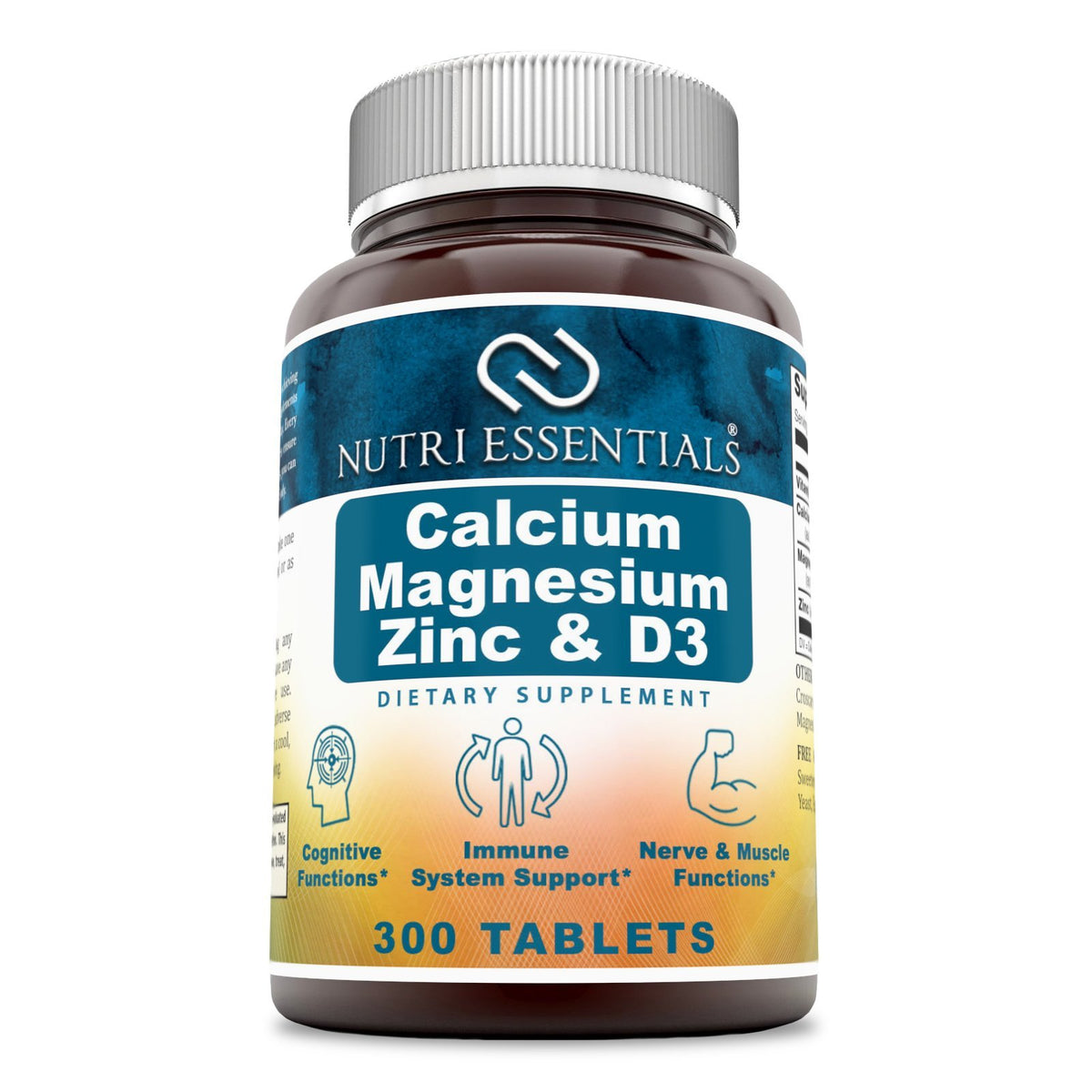 Nutri Essentials Calcium Magnesium Zinc + Vitamin D3 Supplement bottle front view