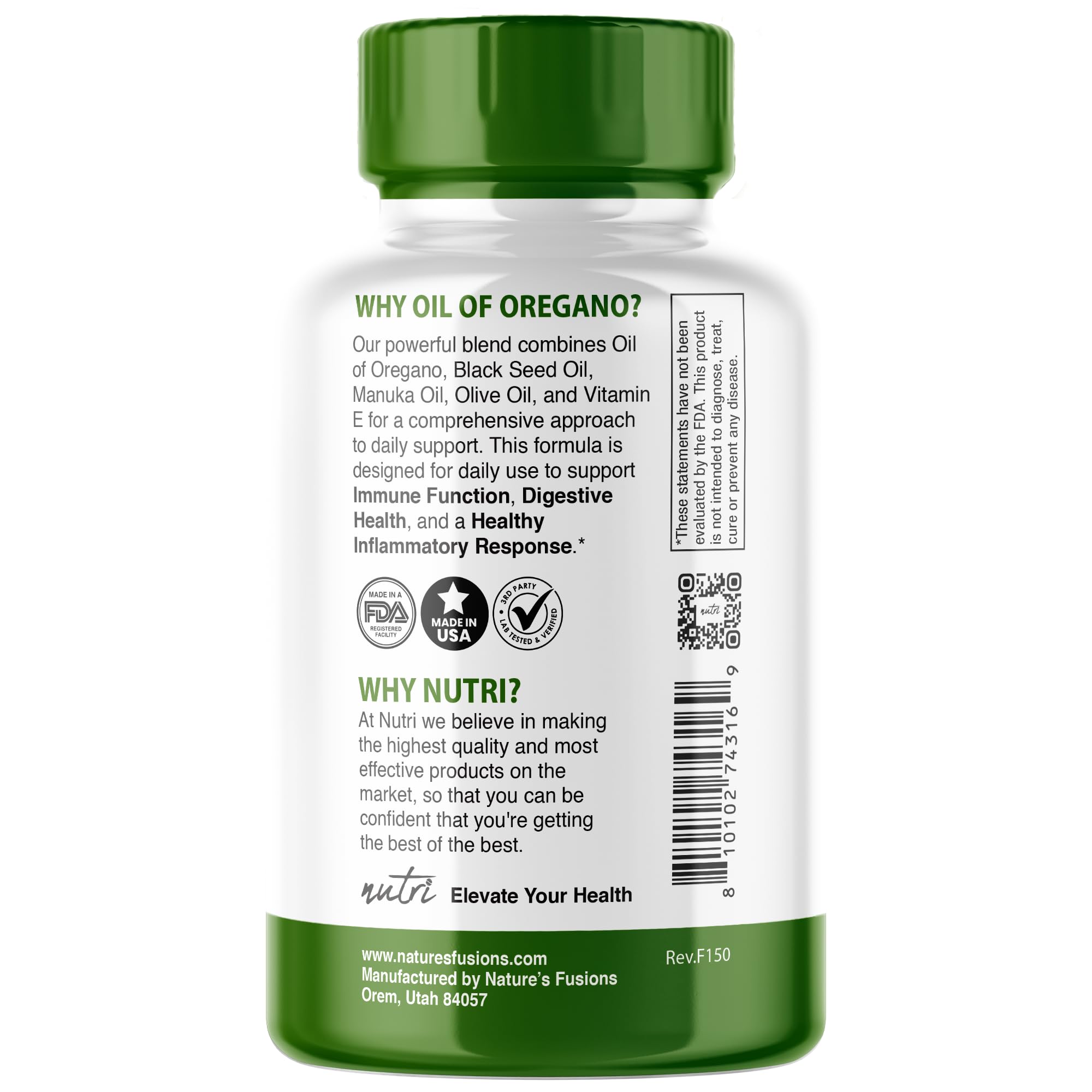 Nutri Oregano Oil Softgels displayed with herbs
