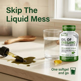 Nutri Oregano Oil Softgels on a wooden table