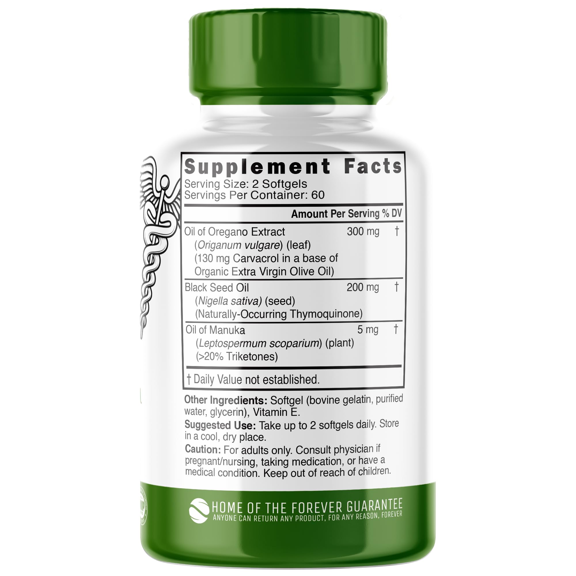 Nutri Oregano Oil Softgels open bottle with softgels