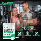 NUTRI POTENTIA Creatine Monohydrate Powder back view showing nutritional information