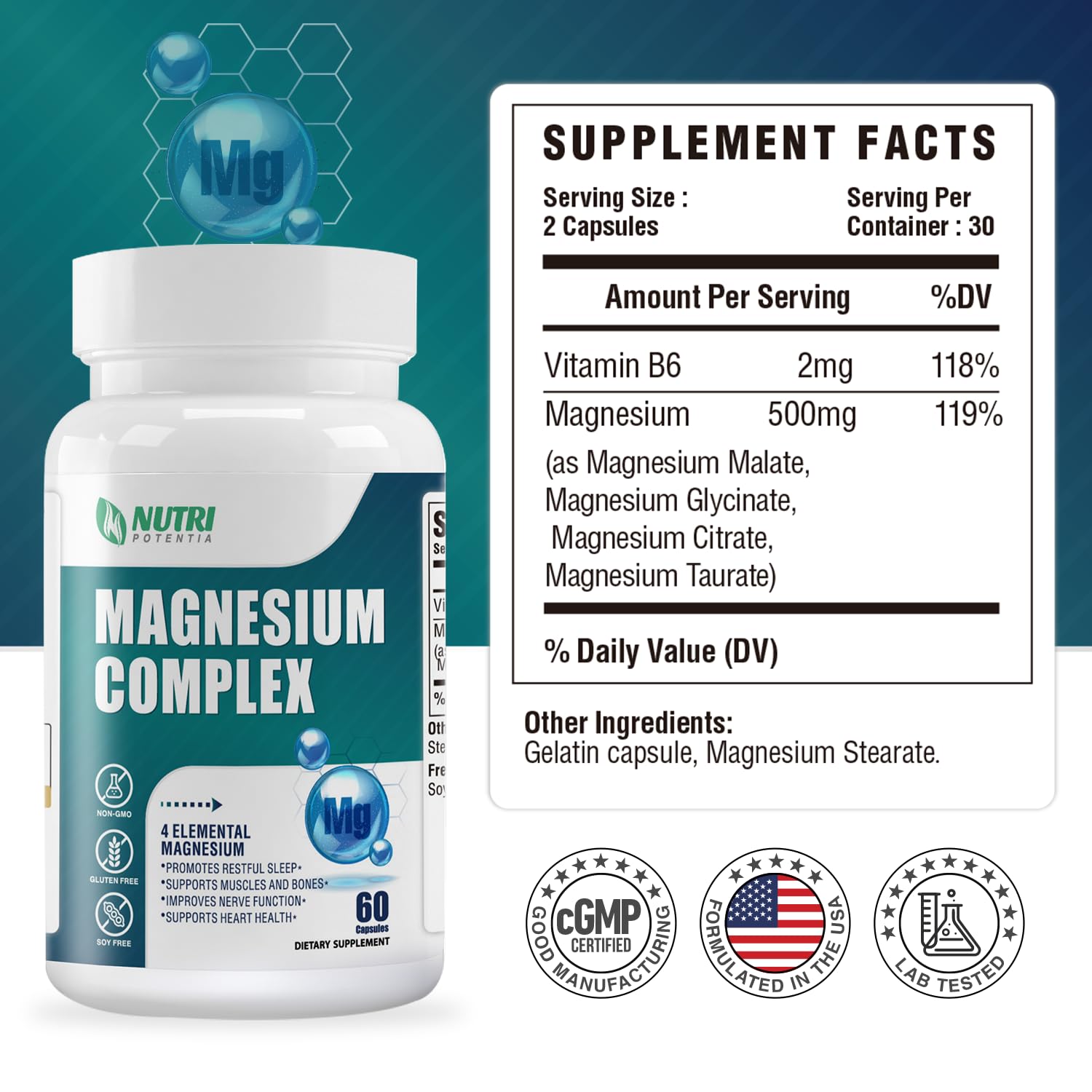NUTRI POTENTIA Magnesium Complex bottle side view
