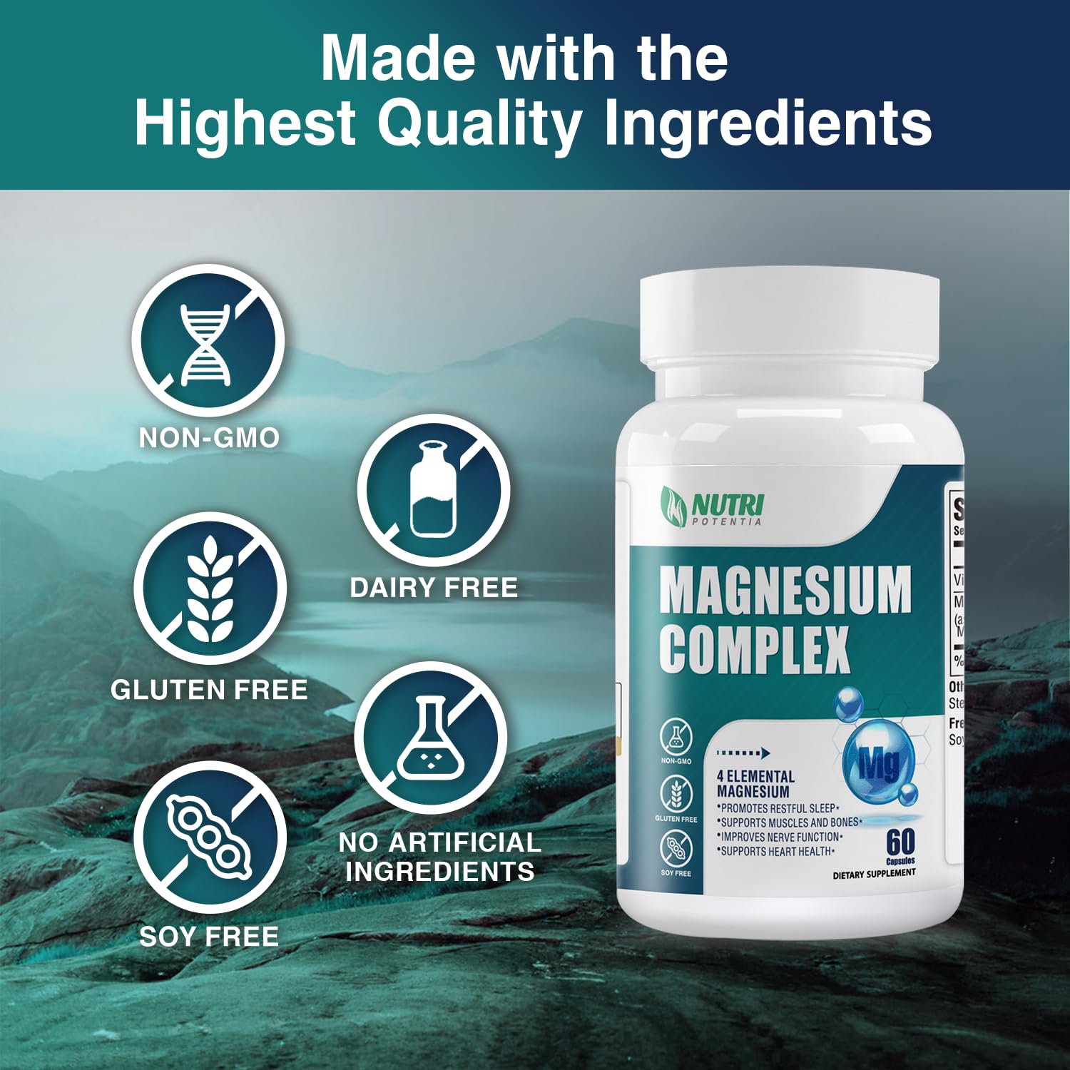 NUTRI POTENTIA Magnesium Complex bottle with measuring spoon