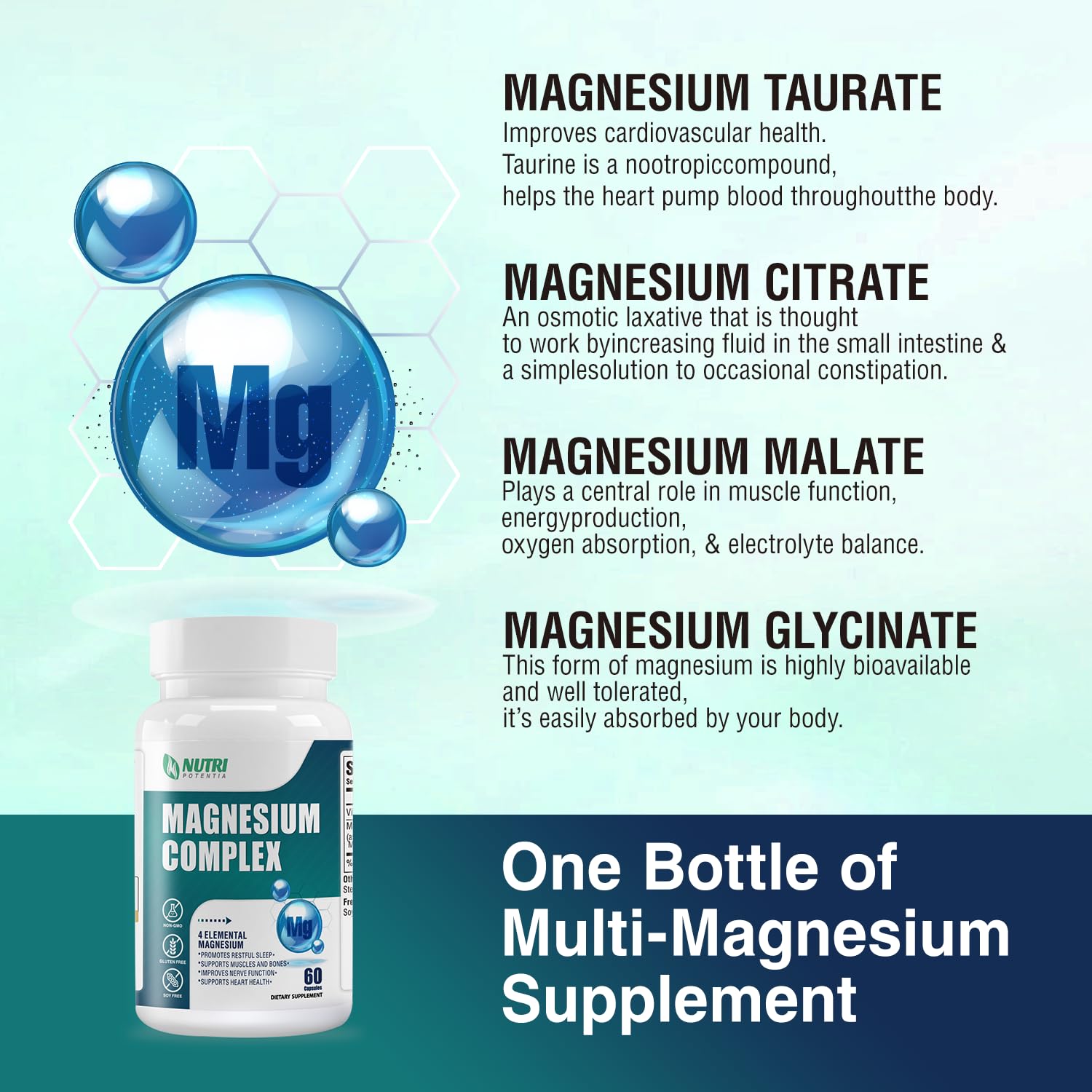 NUTRI POTENTIA Magnesium Complex capsules on a wooden table