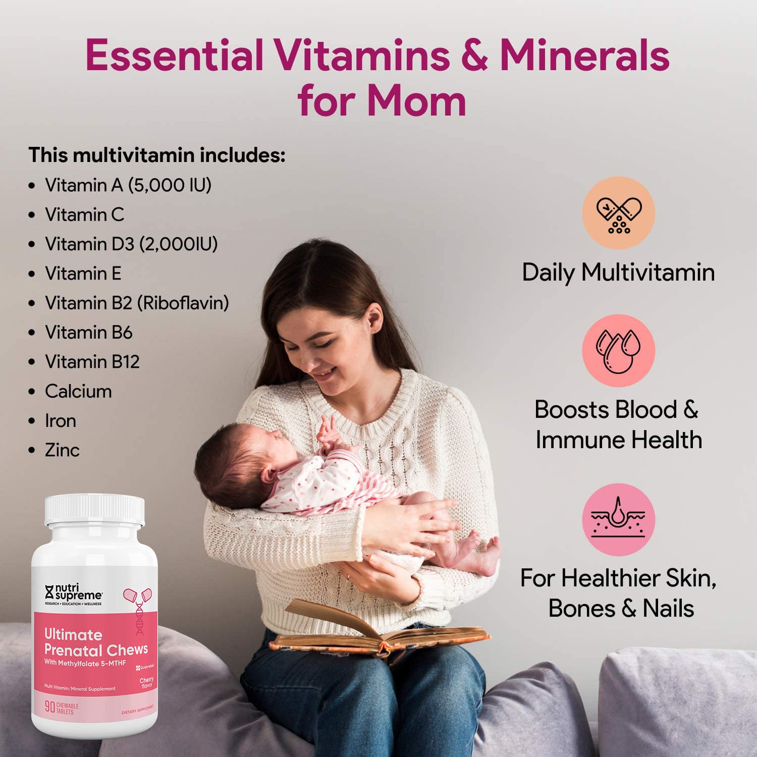 NUTRI- Prenatal Multi Vitamin Chewable on a kitchen counter