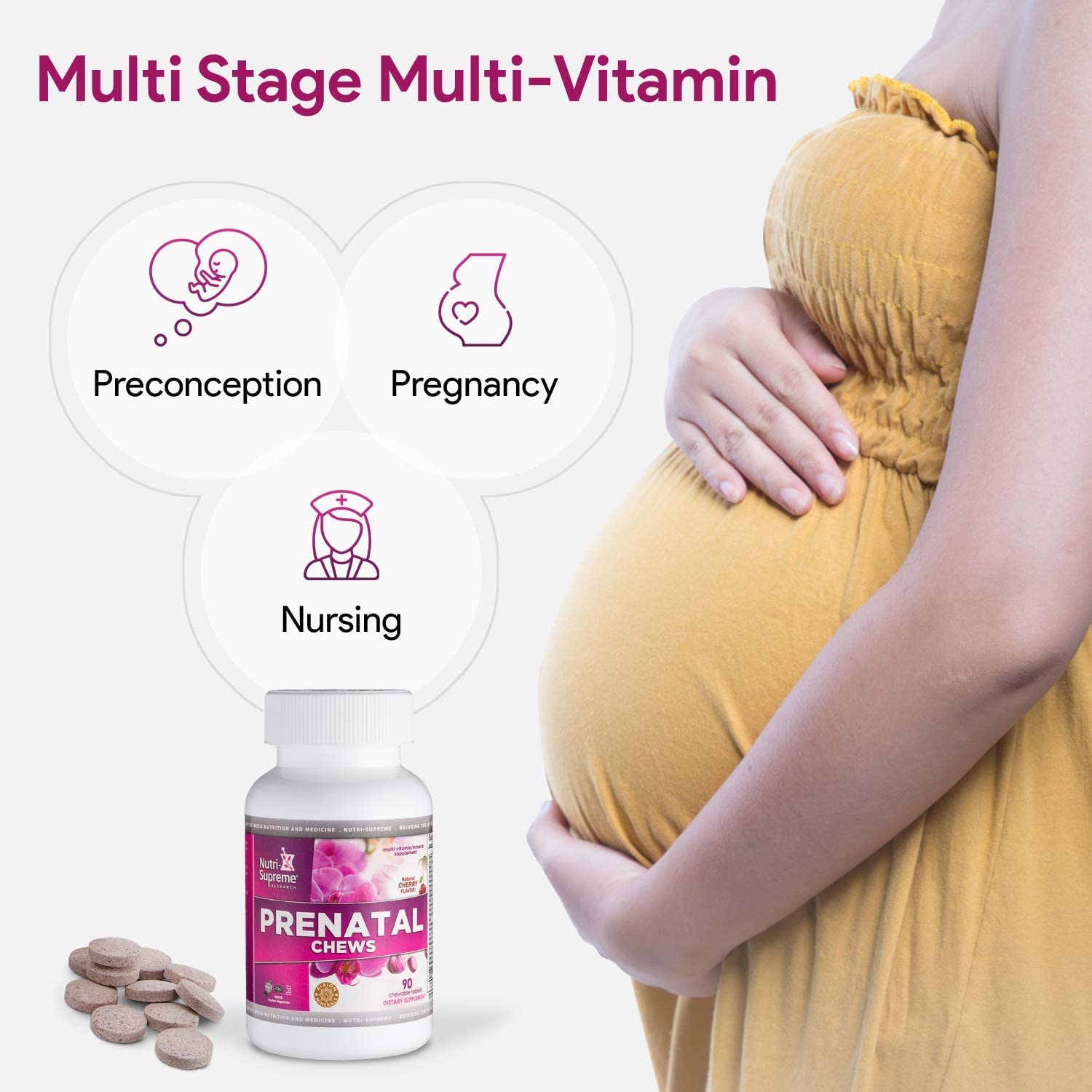 NUTRI- RESEARCH Prenatal Multi Vitamin Chewable side view of packaging