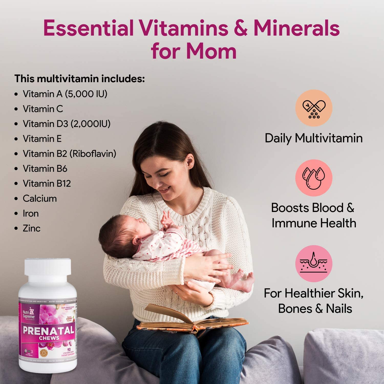 NUTRI- RESEARCH Prenatal Multi Vitamin Chewable with other prenatal supplements