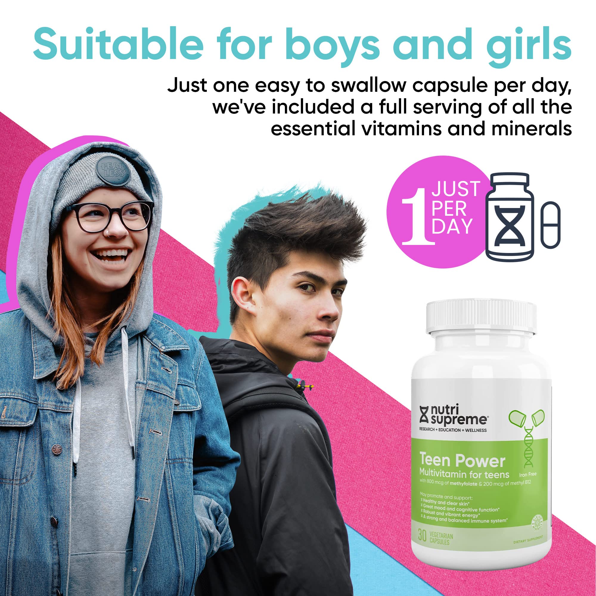 NUTRI- RESEARCH Teen Multivitamin capsules close-up