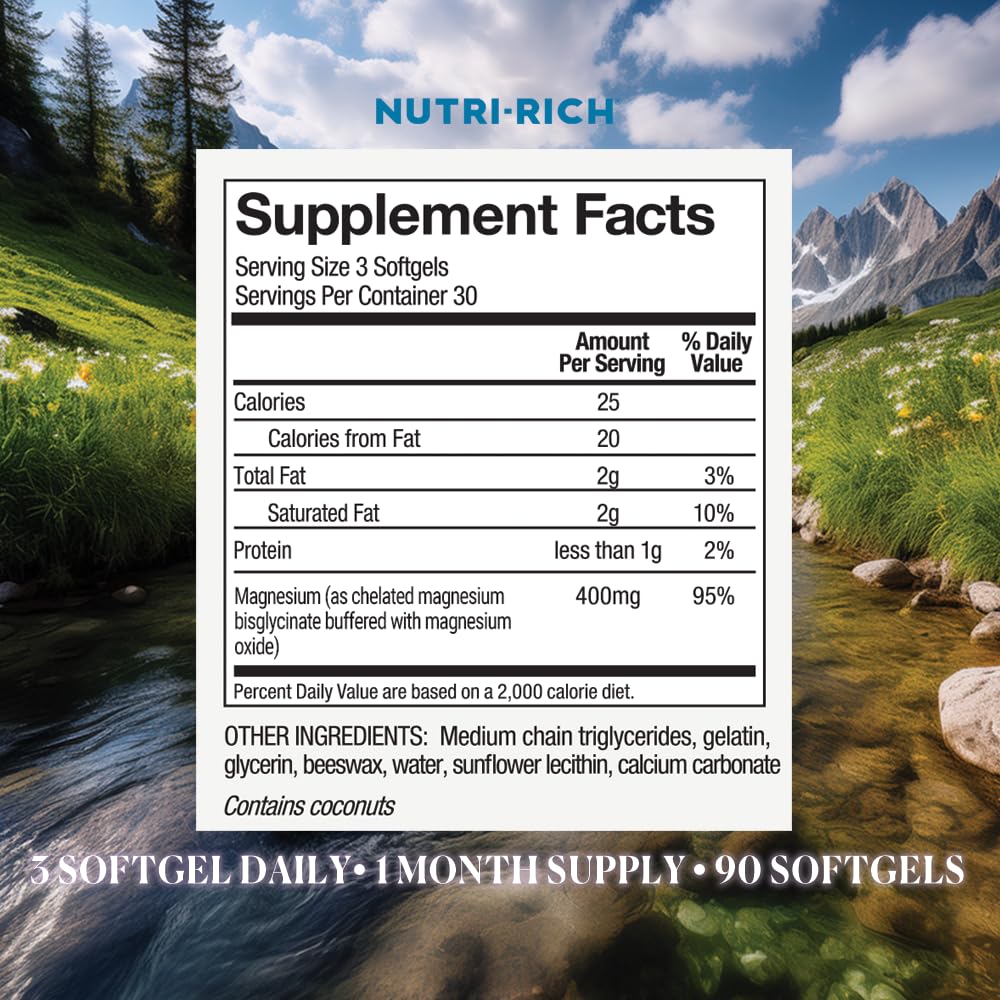 Nutri-Rich Magnesium Softgels 209g on a wooden table