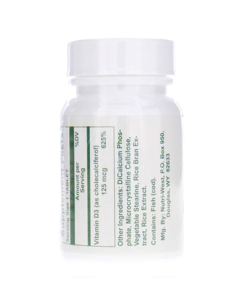 Nutri-West Complete Hi D-3 Vitamin D3 5000 IU supplement side view