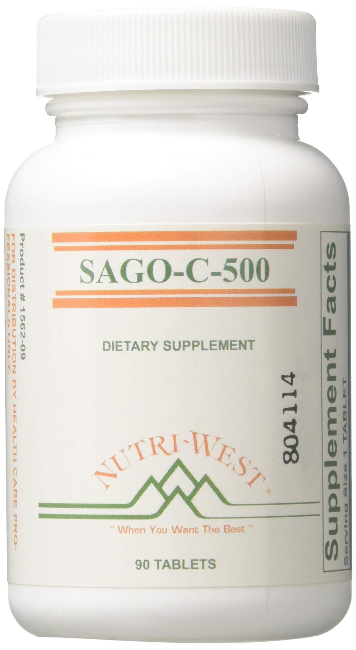 Nutri-West Sago-C-500 Vitamin C 90 Tablets front view