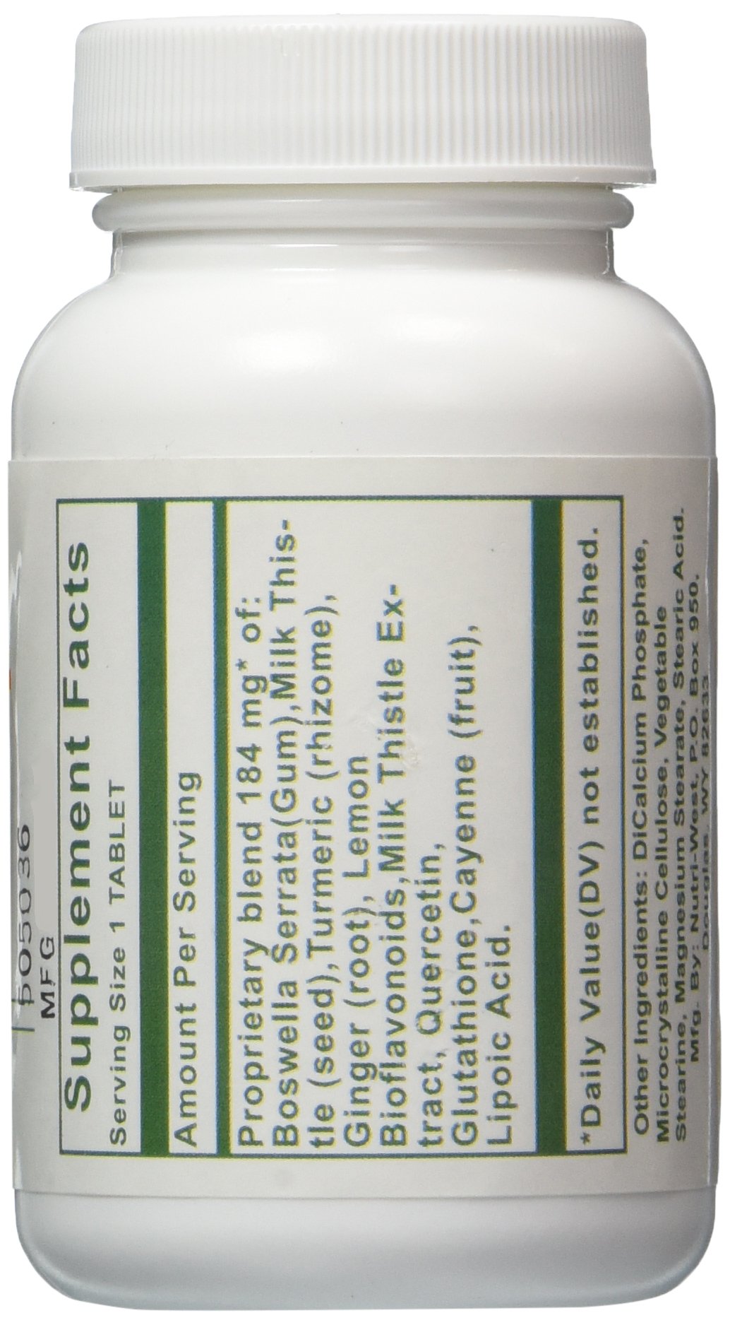 Nutri-West Total Inflam 90 Tablets side view with dosage details