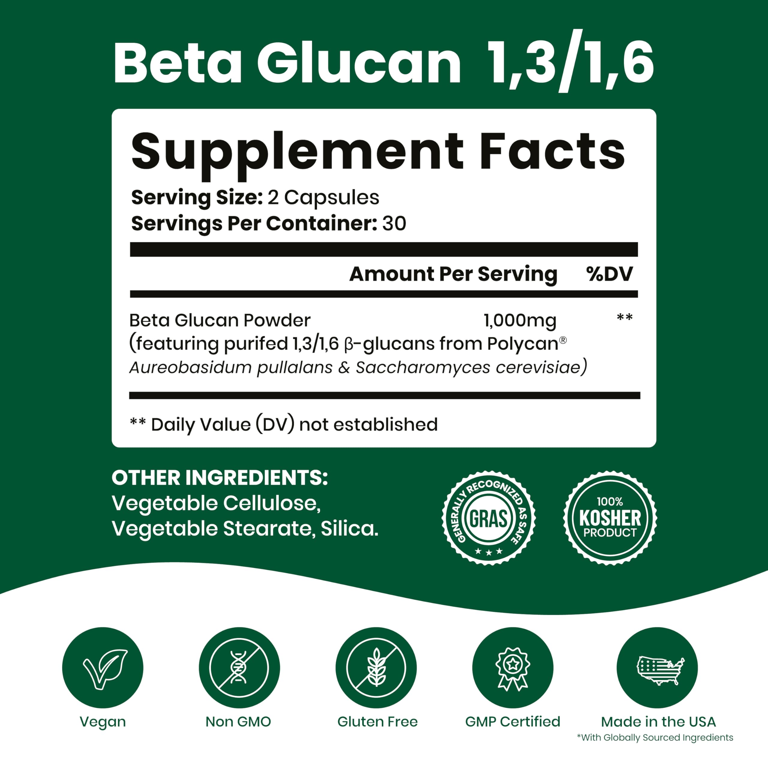 Nutriana Beta Glucan Capsules 1000mg ingredients list