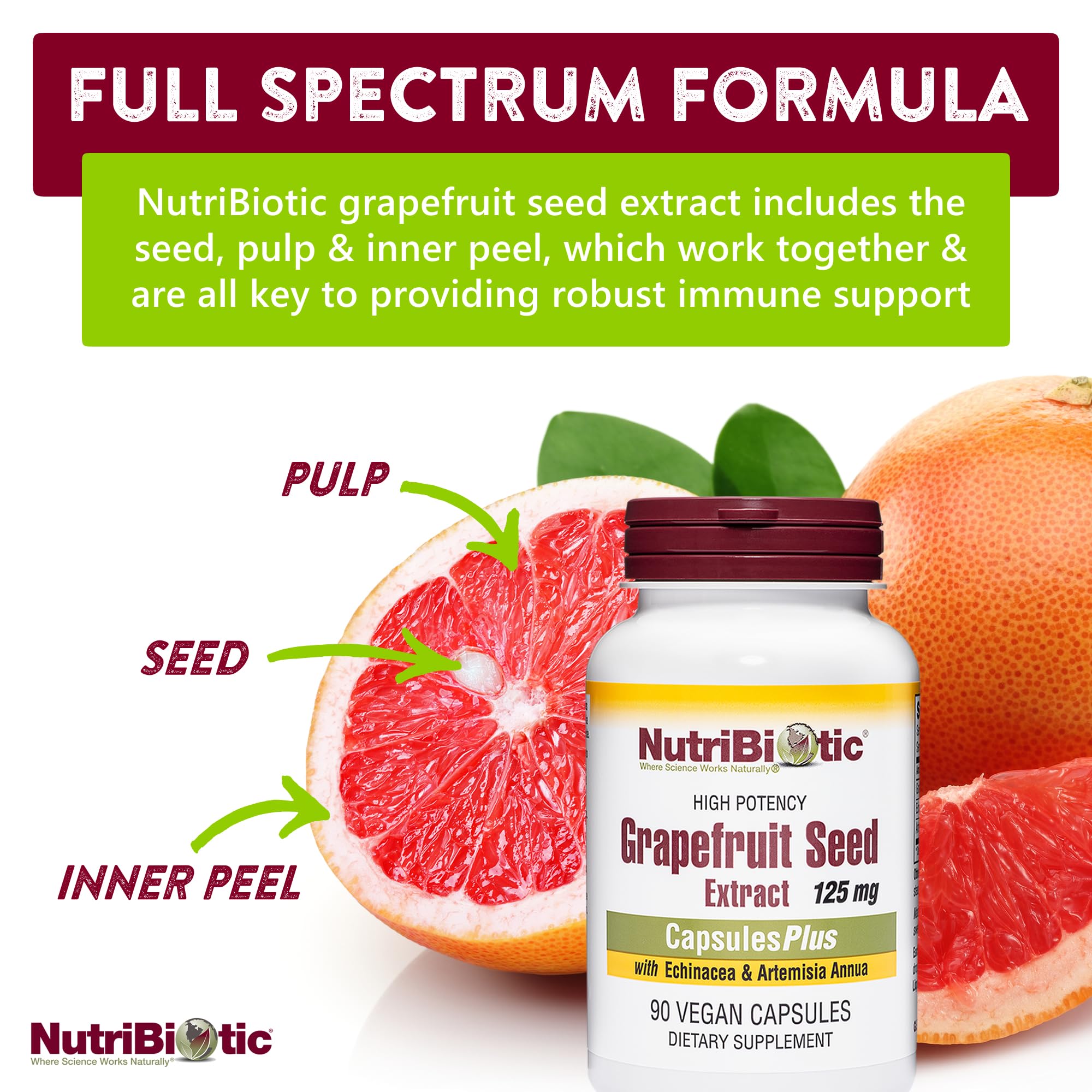 NutriBiotic Grapefruit Seed Extract 125mg bottle side view