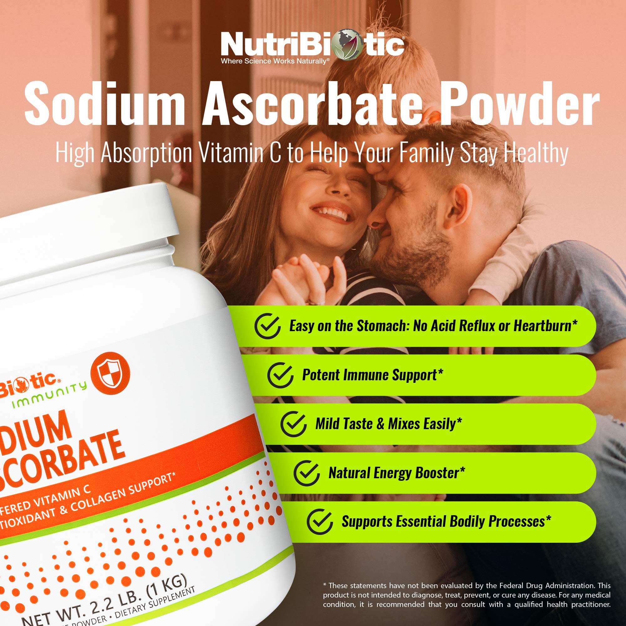 NutriBiotic Sodium Ascorbate Vitamin C Supplement 998g packaging