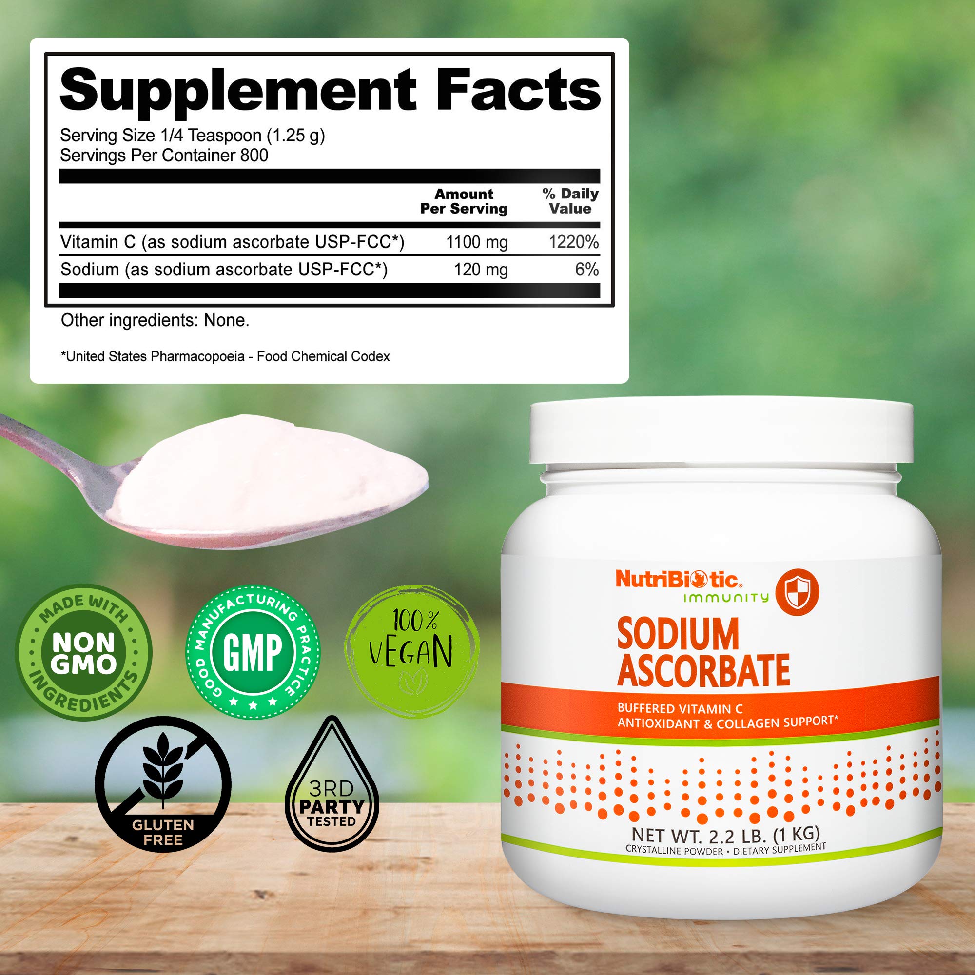 NutriBiotic Sodium Ascorbate Vitamin C Supplement 998g serving suggestion