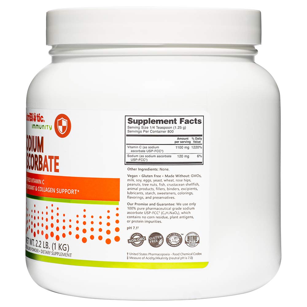 NutriBiotic Sodium Ascorbate Vitamin C Supplement 998g with fruits