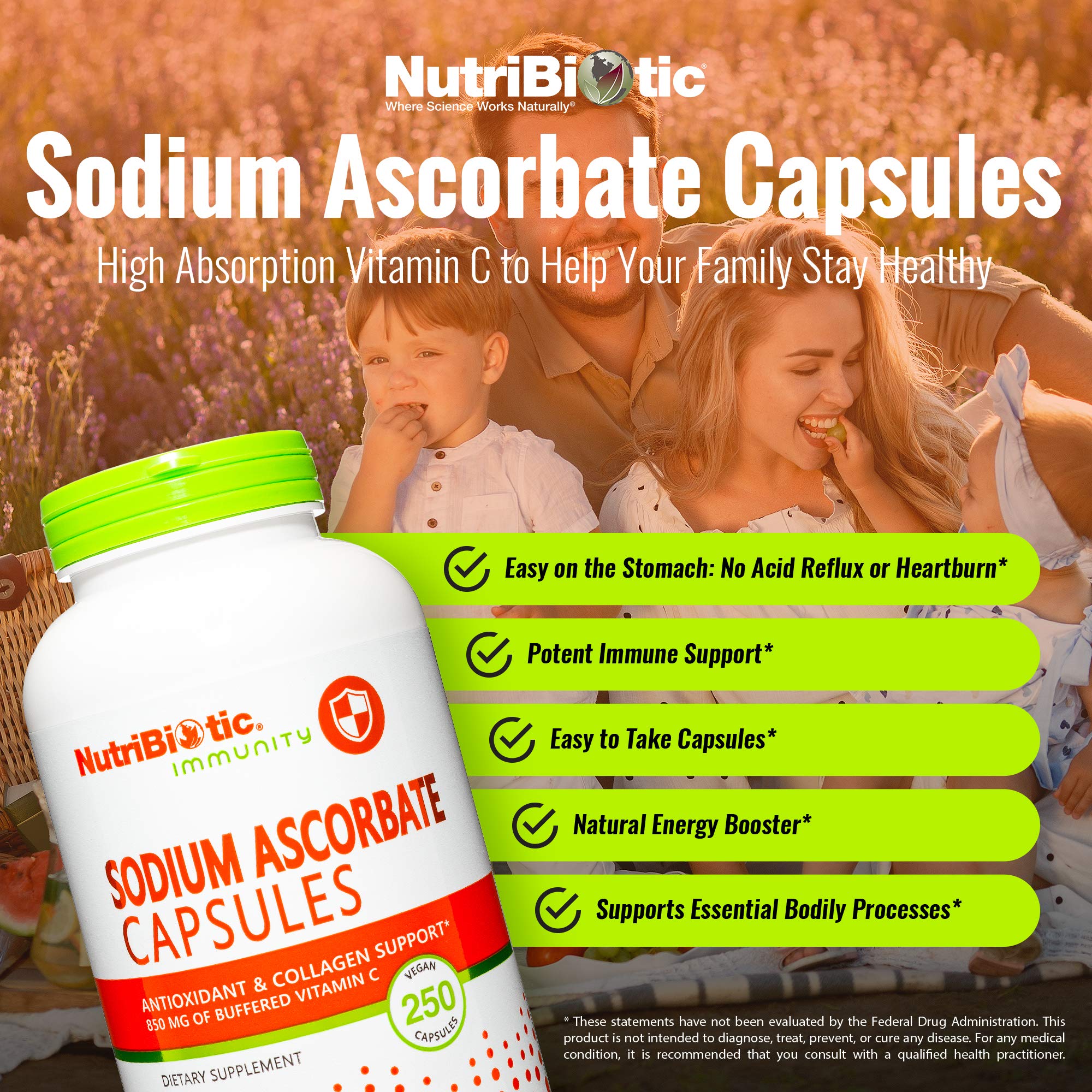 NutriBiotic Vitamin C Sodium Ascorbate Capsules side view