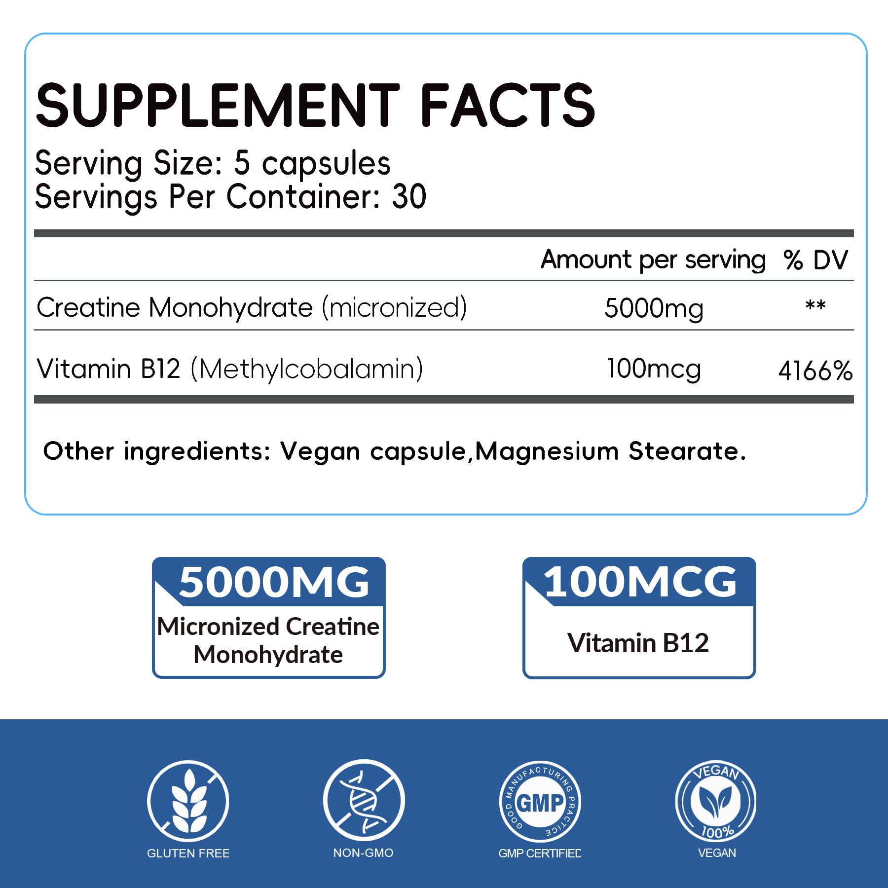 Nutribota Creatine Monohydrate Capsules 5000mg side view