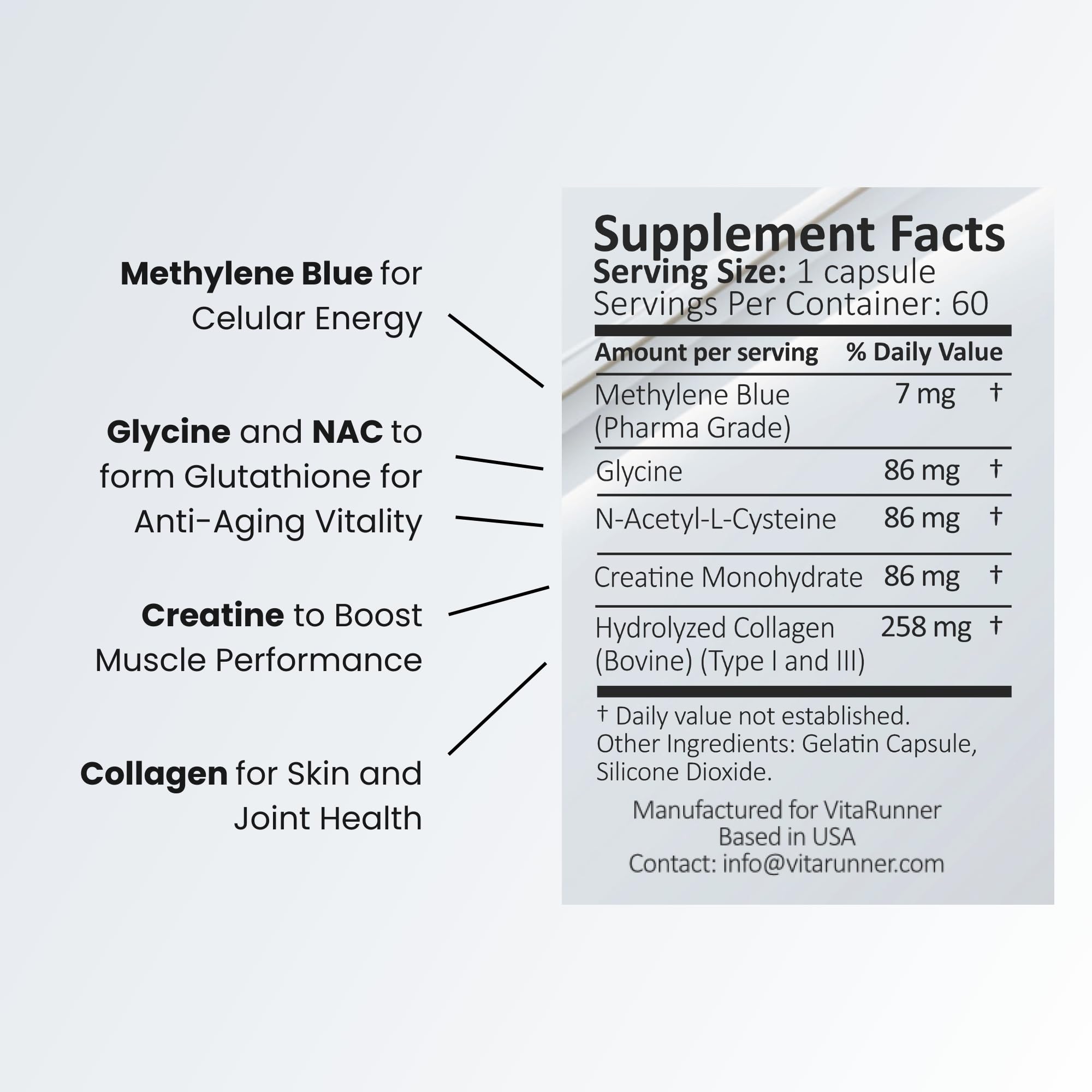 Nutricel Supplements Blue Renew Methylene Blue capsules on a surface