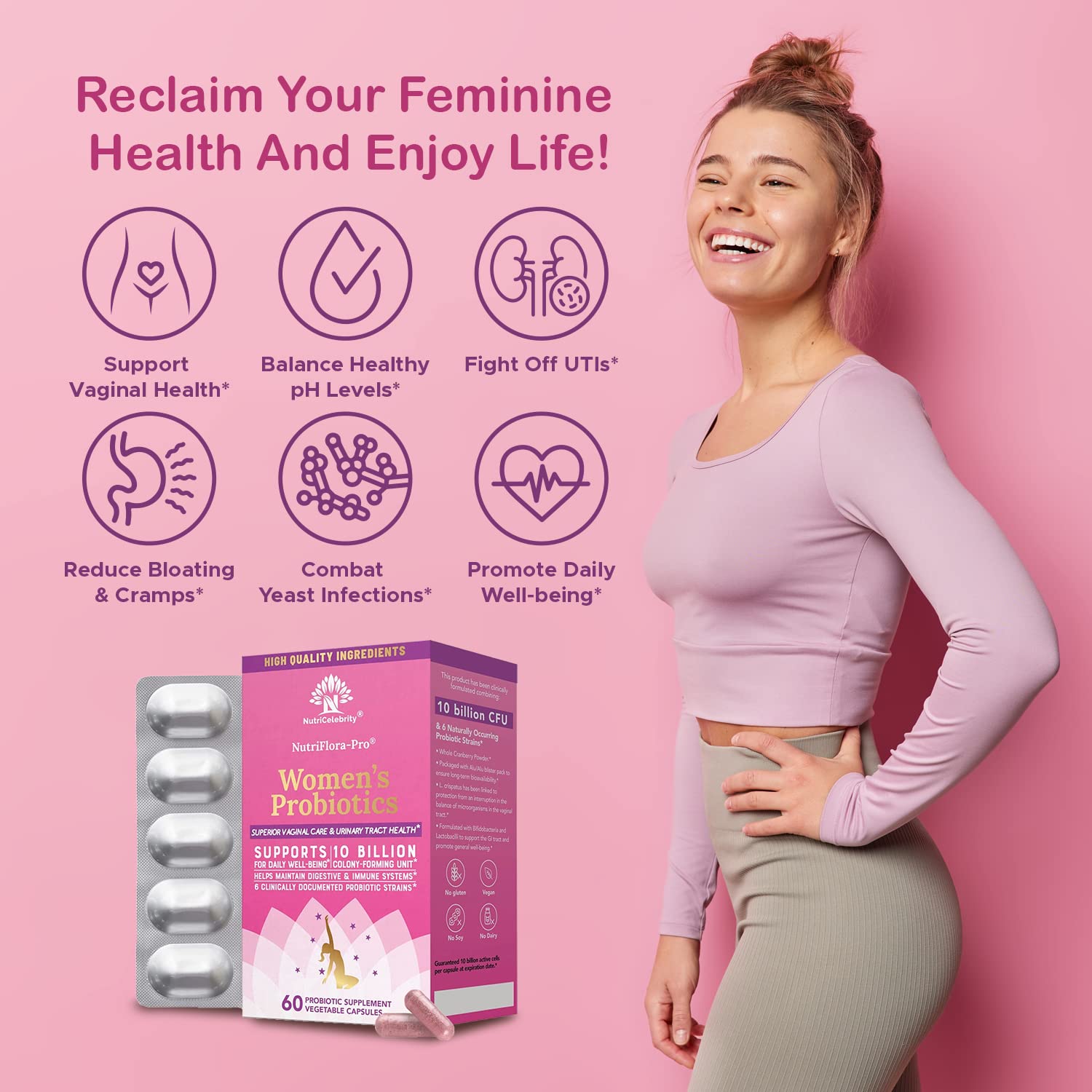Nutricelebrity NutriFlora-Pro Probiotic capsules in hand