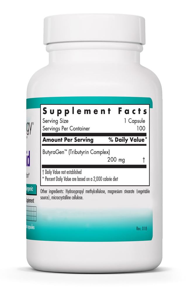 NutriCology ButyrAid 68g supplement opened showing vegetarian capsules