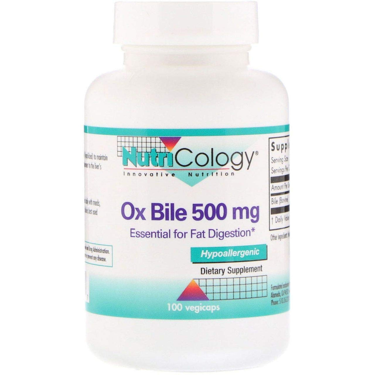 Nutricology Ox Bile Supplement 100 Capsules front view