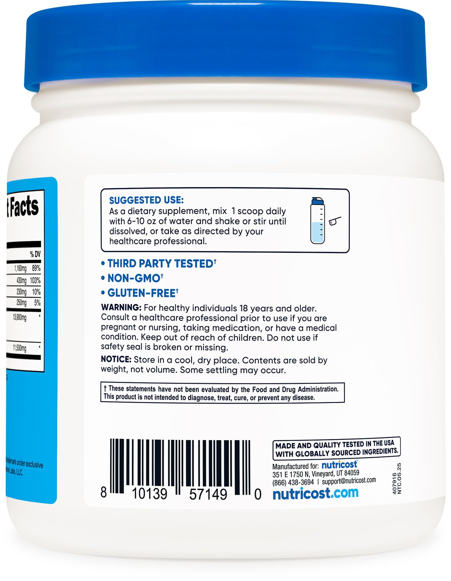 Nutricost 4-1 Ketone Salts bottle side view