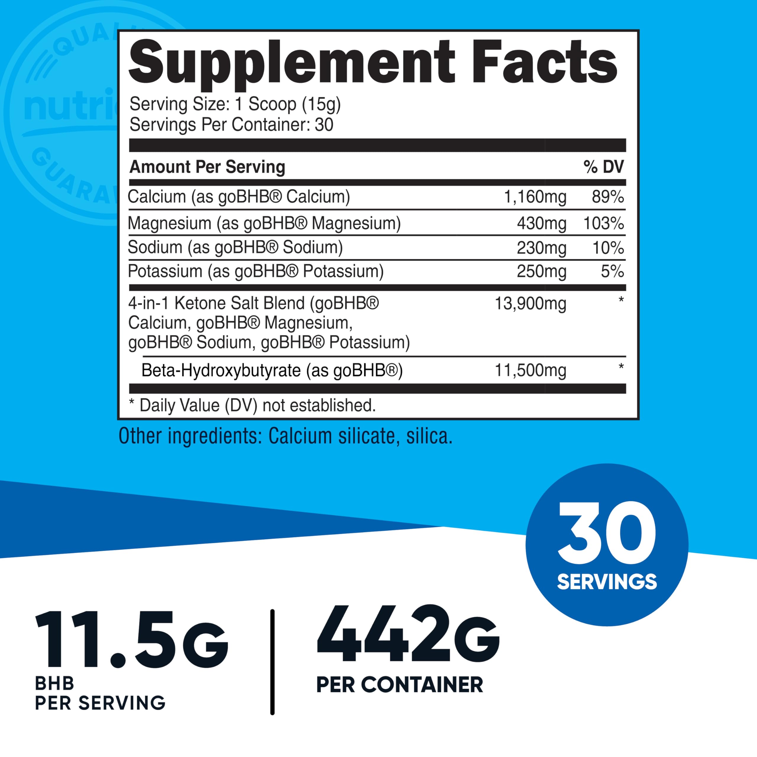 Nutricost 4-1 Ketone Salts nutritional information label