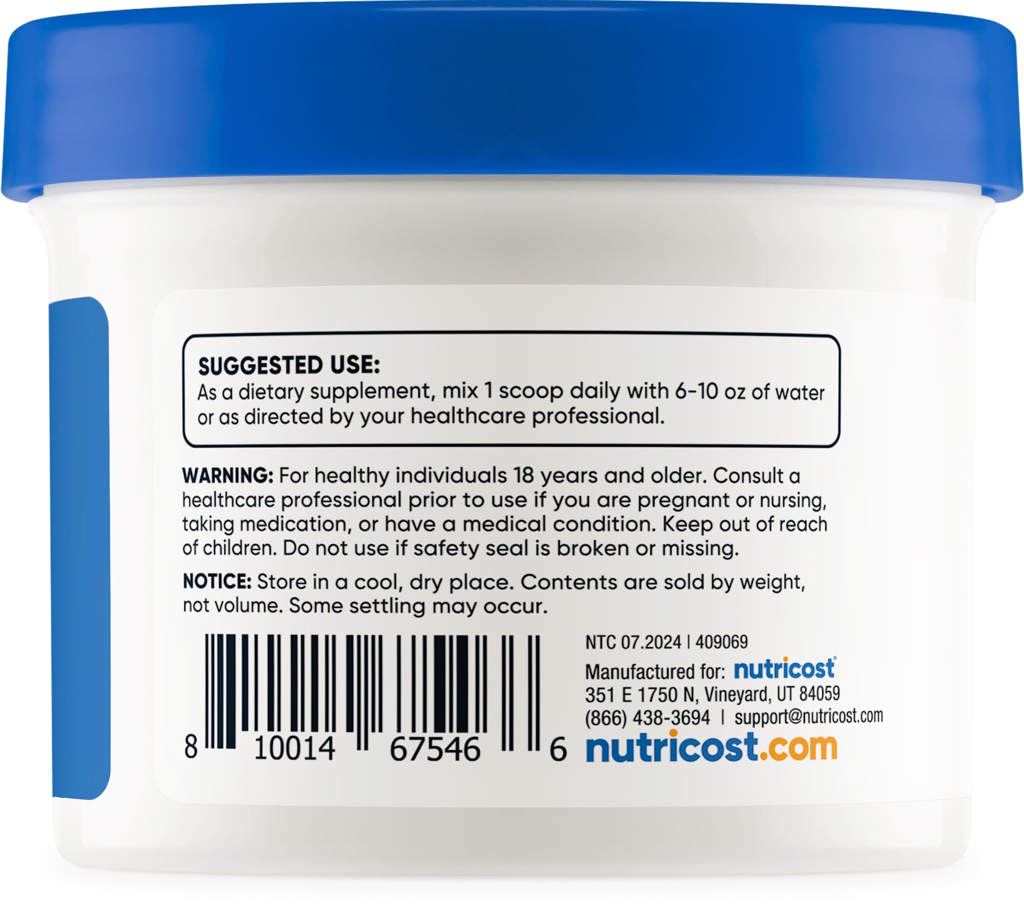 Nutricost 5-HTP Powder bottle on a clean surface