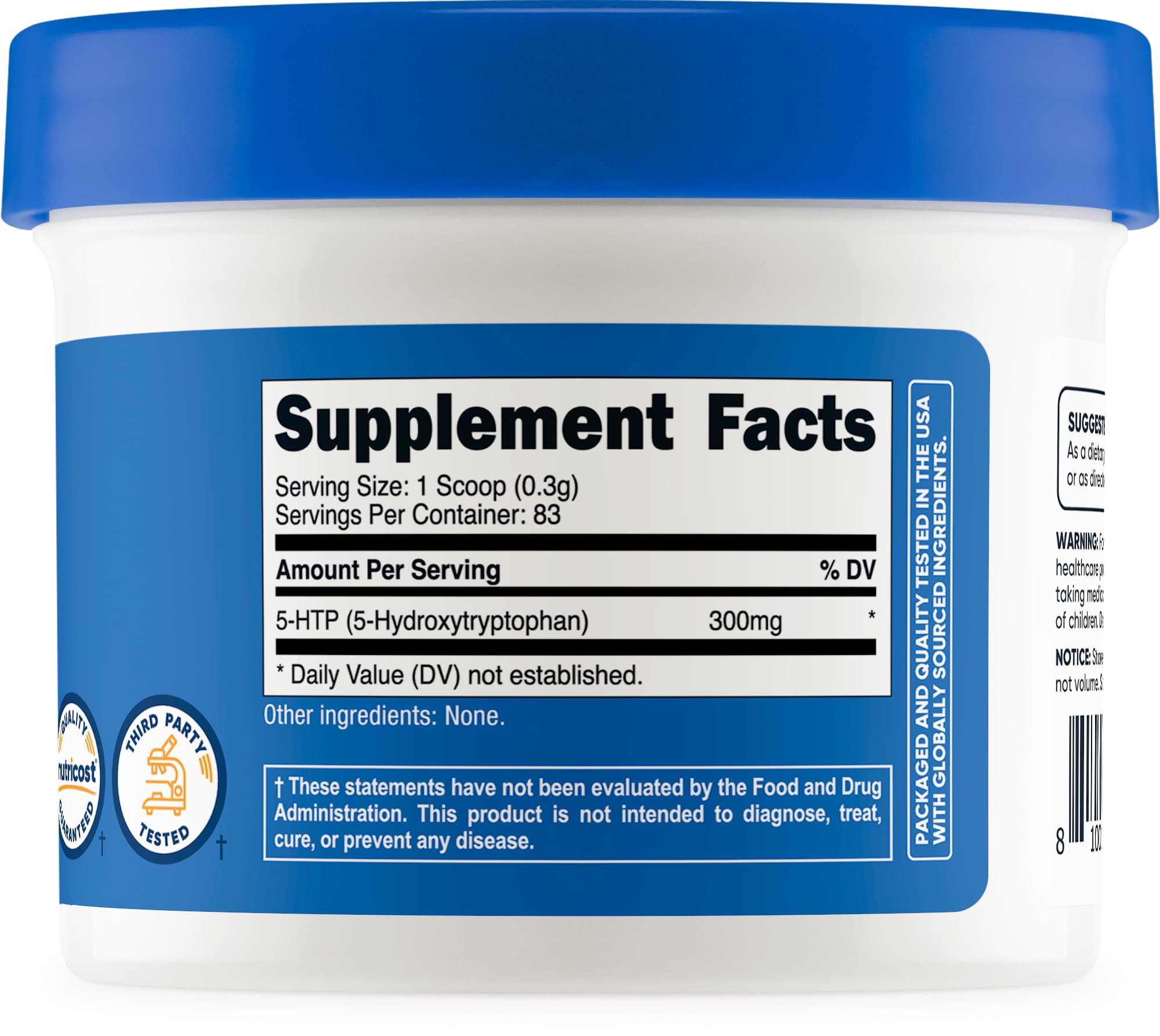 Nutricost 5-HTP Powder showing contents in scoop